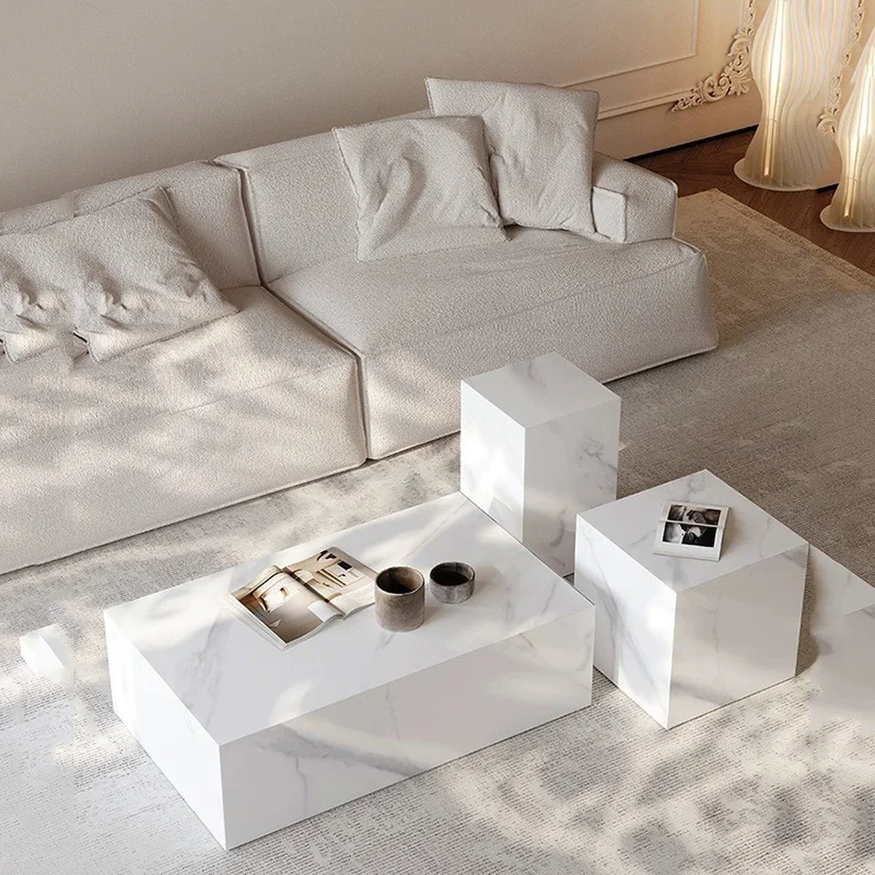 Bedroom Marble Table Luxury White Unique Minimalist Sofa Side Table Square Aesthetic Mesas De Centro Para Sala Room Furniture