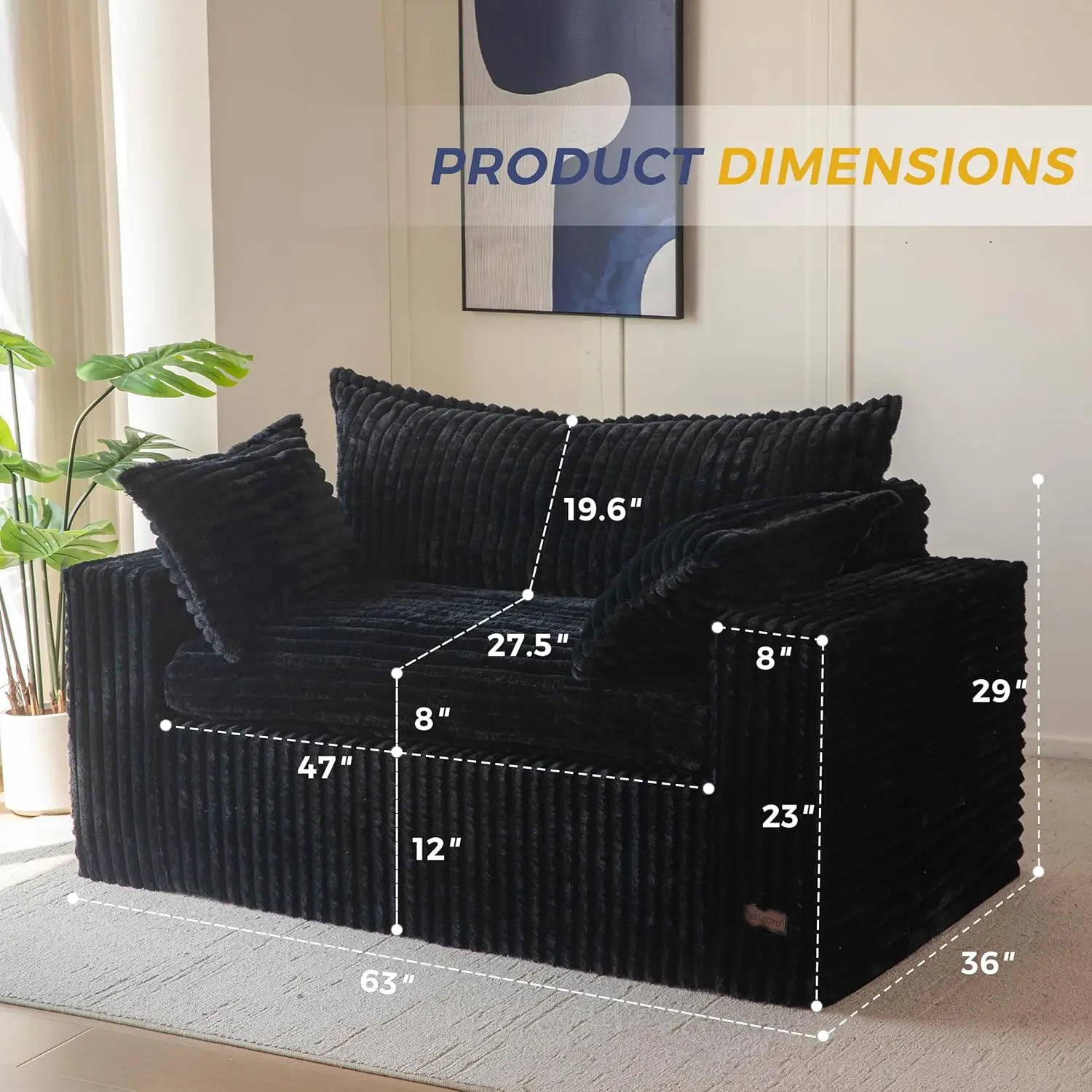 Bean Bag Chair for Living Room, Upholstered Loveseat Sofa Couch with Deep Seating, Wide Armrests Boneless Couch Sofa in a Box