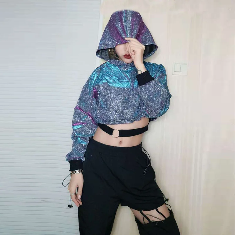 

Блестящие короткие куртки Kpop Girl Group в стиле хип-хоп, одежда для уличных танцев Y2k, женские сексуальные брюки с вырезами, костюм для сцены, наряды для горячей девушки