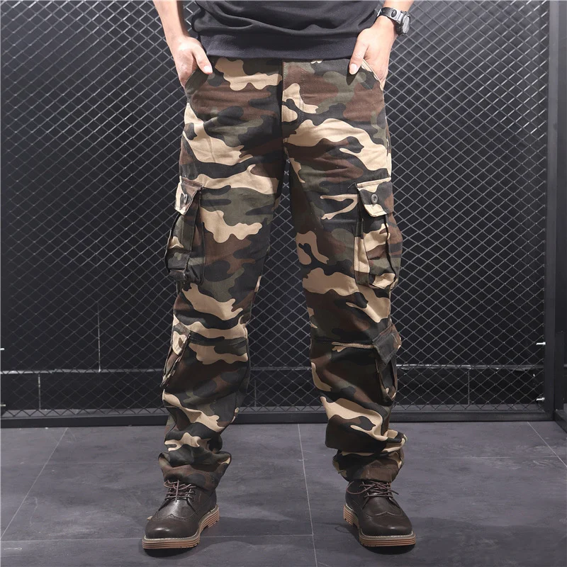 

Men's Camouflage Cargo Pants Casual Camo Multi Pockets Military Tactical Pant Hip Hop Joggers Streetwear Trousers Pantalon Homme