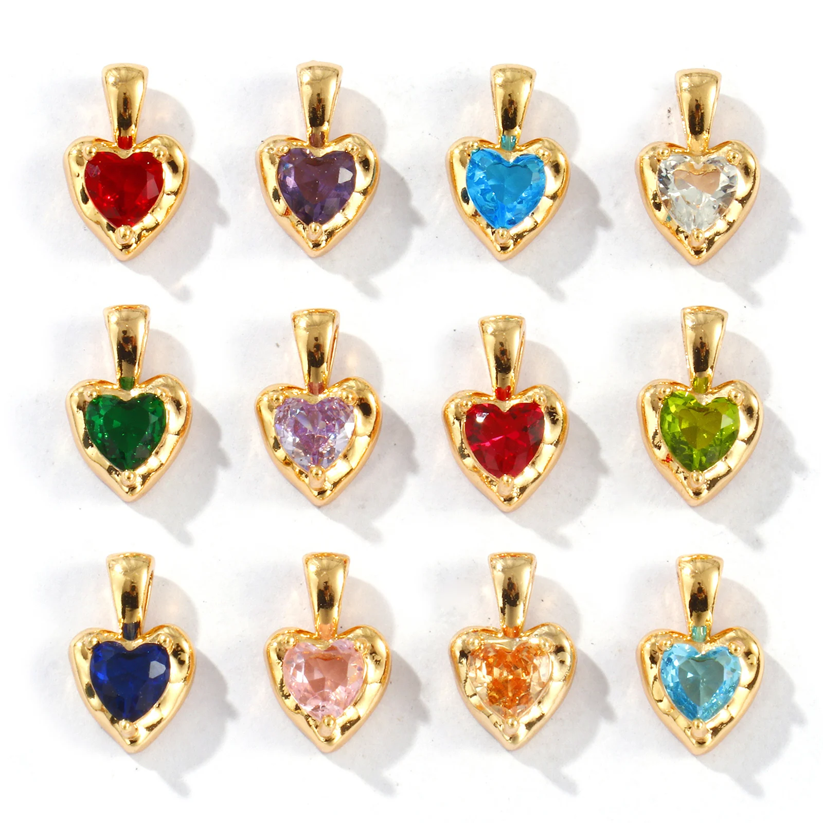 2 Stück Herz-Messing- und Strass-Geburtsstein-Charms, 18 Karat vergoldet, Anhänger für DIY-Halskette, Ohrringe, Schmuckherstellung, 12,5 mm x 8 mm
