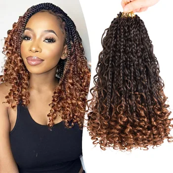 8 Packs Synthetic 12 Inch Goddess Box Braids Crochet Hair Boho Box Braids With Curl Ends Hair Extensions for Women Black 1