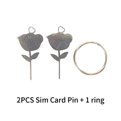 Aguja de acero inoxidable en forma de Rosa plateada para teléfono inteligente, bandeja de tarjeta Sim, extracción, expulsión, Pin, llave, herramienta, dedal Universal, 2 piezas por juego
