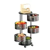 Stainless Steel 5 Layers Kitchen Bathroom Rotating Shelf Baskets Fruit Vegetable Storage Racks Floor Round Organizer with Wheels 4