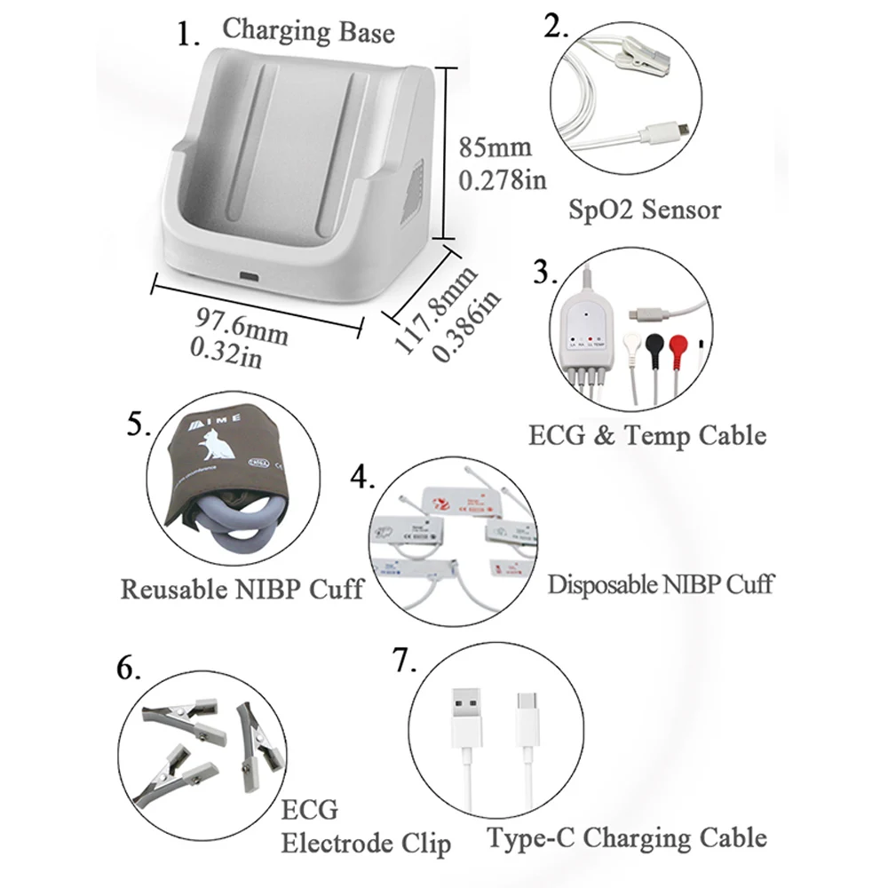 AM6200 Veterinary Handheld Vital Signs Monitor Animal Bluetooth APP Patient Monitor SpO2/HR/Temp/ECG/RR/NIBP Medical Equipment