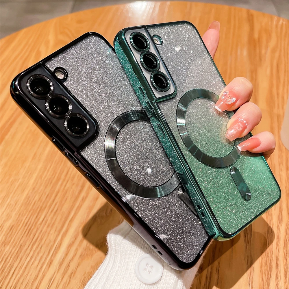 Überzug Gradient Glitter Fall für Samsung S23 Ultra S22 Plus S21 FE Für Magsafe Magnetische Drahtlose Ladung Weiche Silikon Zurück abdeckung_voghion.com