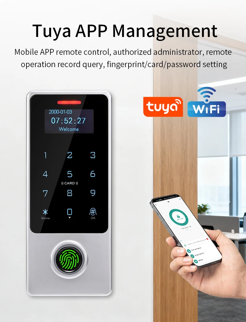 Saf14ad1f5e0745299613aa34983e4cffu WIFI App Tuya Fingerprint Access Controller Keypad Metal Waterproof RFID Card Standalone Door Access Control System