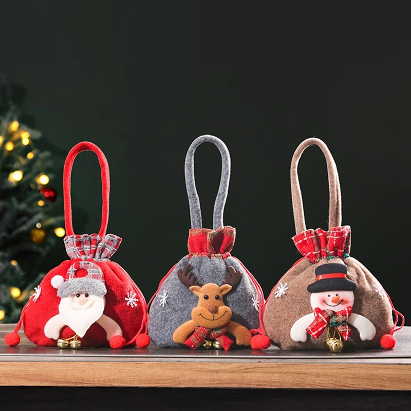 

3 Piece Christmas Eve Apples Bags As Shown Cloth 3D Xmas Gift Bags Reusable Gift Doll Bags
