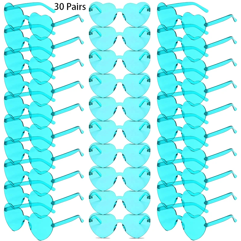 30 Pairs Per Set Heart Shaped Sunglasses Cute Rimless Solid Color Beach Vacation Shades Women Fashion Design Rave Sun Glasses 4