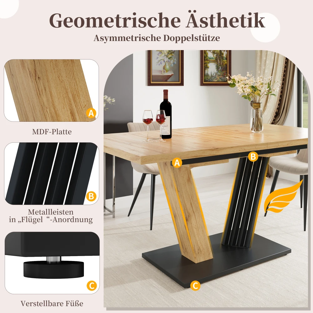 120-160x80x76cm Ausziehbarer Tisch mit Marmorplatte, Esstisch mit Ausziehplatte und Butterfly-Rahmen für Küche & Wohnzimmer – Detail 39
