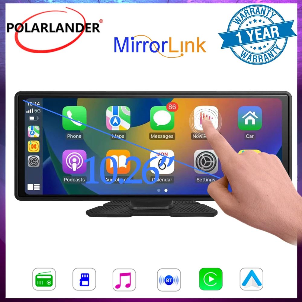 

Автомобильный дисплей 10,26 дюйма Портативный USB/TF Bluetooth Сенсорный экран Высокая четкость большой экран навигация беспроводной Carplay Android авто