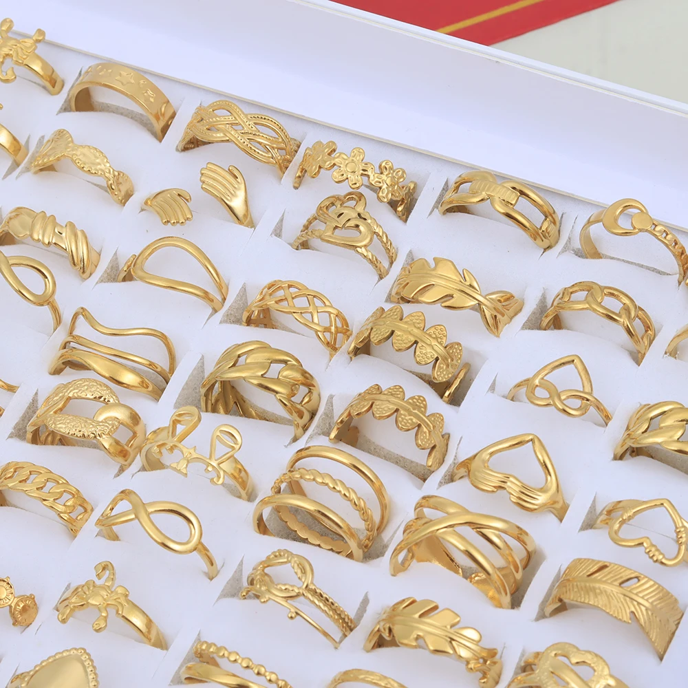 20 Pieces/Lot Vintage Adjustable Stainless Steel Rings Mixed Oil Pressure Titanium Steel Men and Women Couple Finger Ring 2
