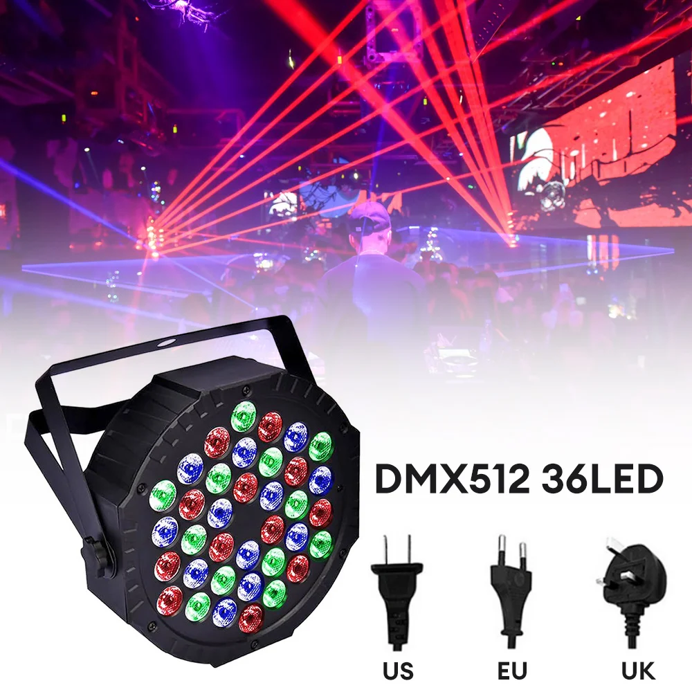 LED Light 36 LED RGB DMX512 Flat Stage Par Light Effect DJ Disco Party Wedding Holiday Bar Club Decoration Show Sound Activated Lamp