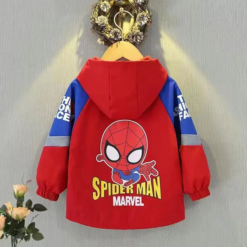 Children Outerwear Boys Spring Autumn Coats Kids Jackets Mickey Spiderman Hooded Windbreaker With Hat Children Zipper Outerwear Baby Girls Clothes