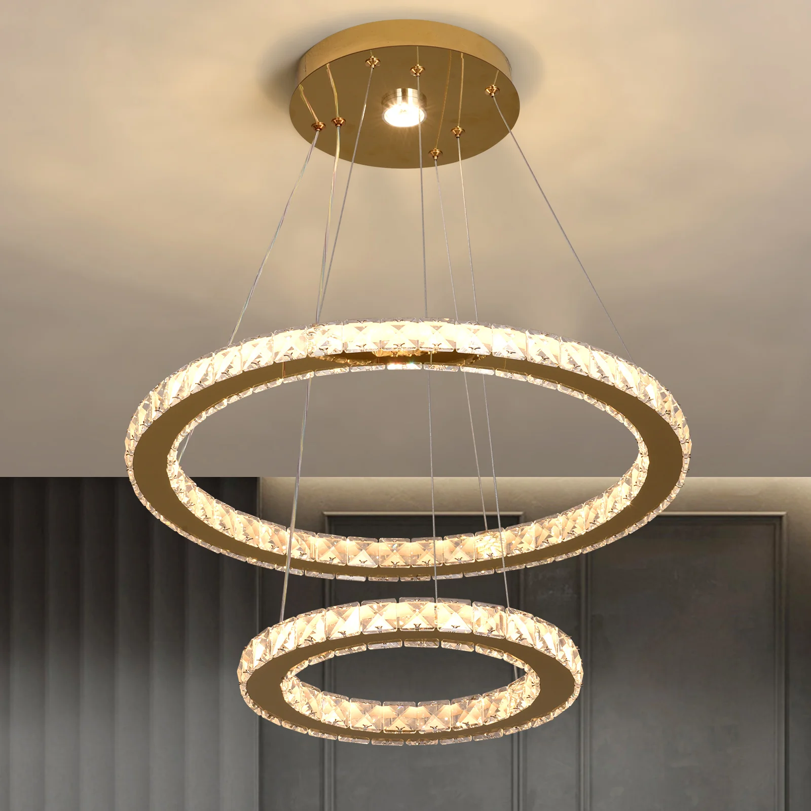 Vetrulus Moderner LED-Kristall-Kronleuchter - Luxuriöse Deckenleuchte für Wohnzimmer, Schlafzimmer, Küche, Hängelampe, Wohndekoration – Detail 16