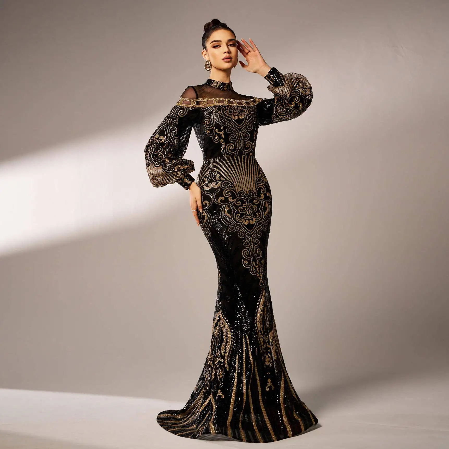 Plus Size Black Sequin Evening Dress Saf1542f3c2fc4814885123d45b50f8475