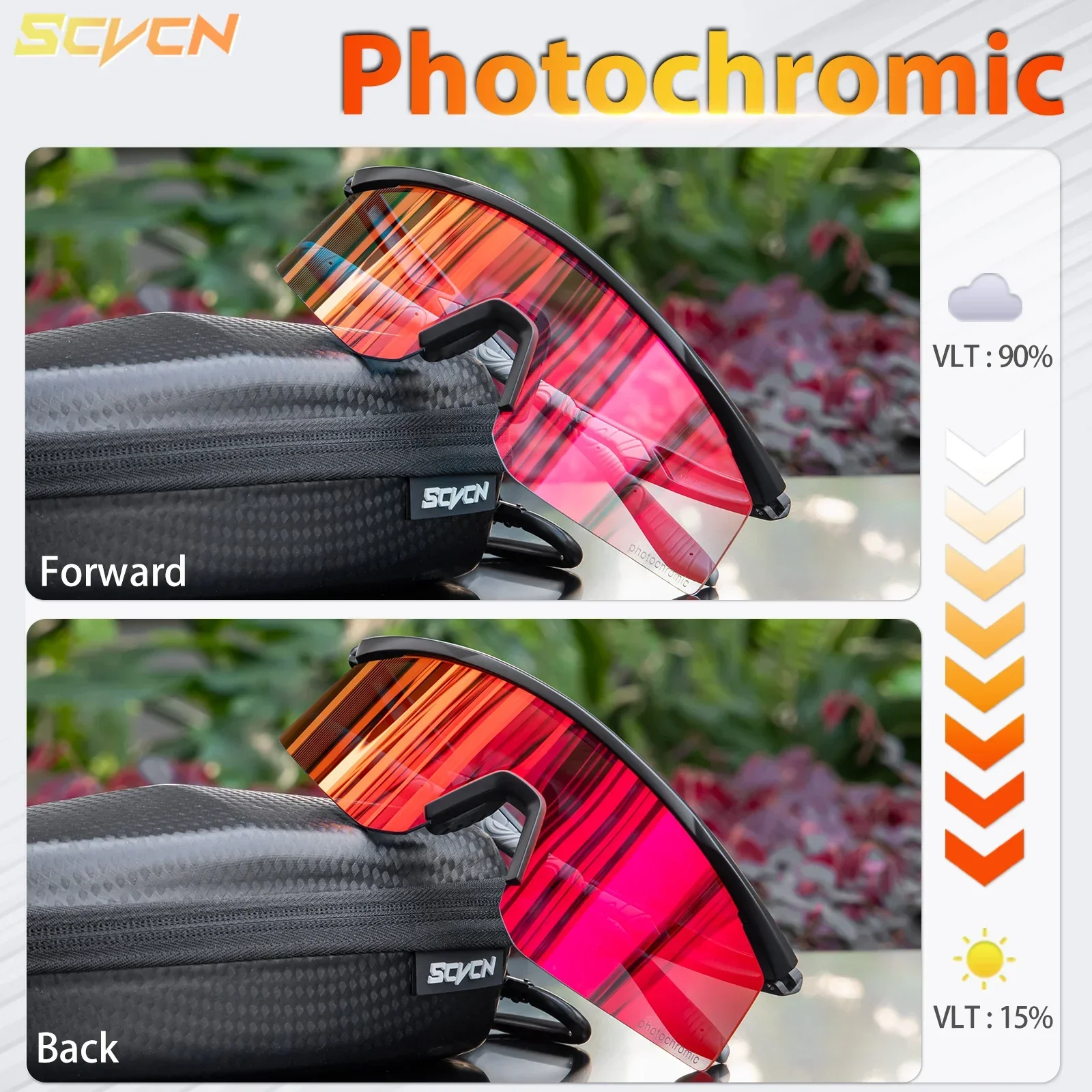 SCVCN Red Photochromic Sunglasses Cycling Glasses Bicycle Glasses Sports Men's MTB Road Bike Eyewear Protection Goggles UV400