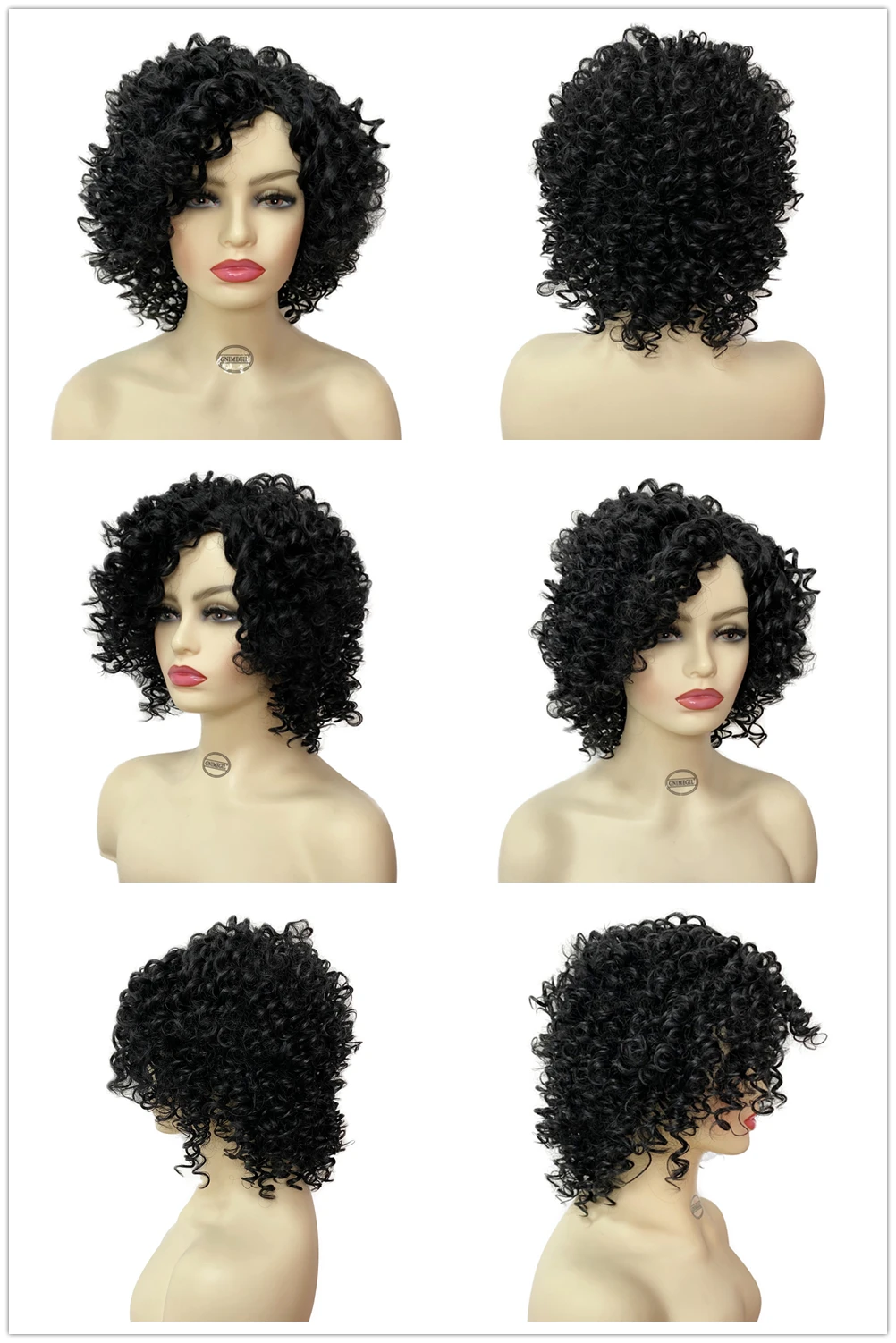 GNIMEGIL Female Afro Kinky Curly Wig Synthetic Fiber Colly Curls Wigs for Black Women Fashion Dark Brown Hair Replacement Wig