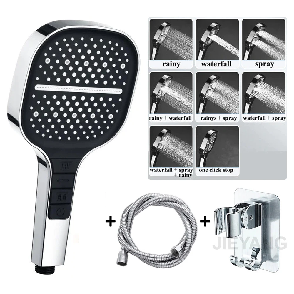 

Shower Head Water Saving Piano 7 Mode Adjustable High Pressure Shower One-key Stop Water Massage Eco Shower Bathroom Accessories