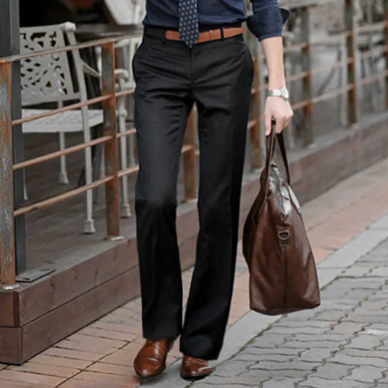 Men Casual Pants Men Flared Boot Cut Trousers Fashion Casual British Style Office Comfortable Kahki Black Slim Formal Suit Bottom Pants