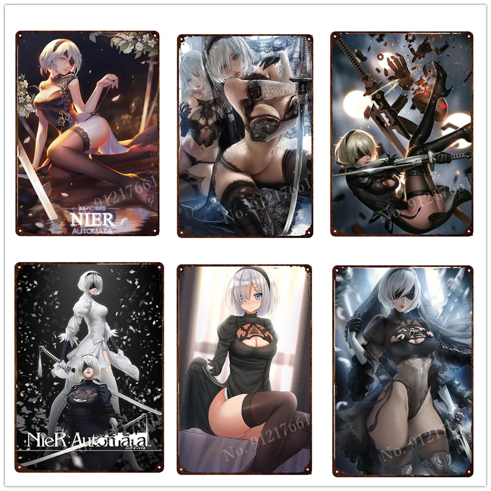 

Comic Nier Automata Poster Metal Sign Fight Game Sexy Girl Japan Anime Painting Tin Sign Plate Home Decor Metal Plaque 30X40Cm