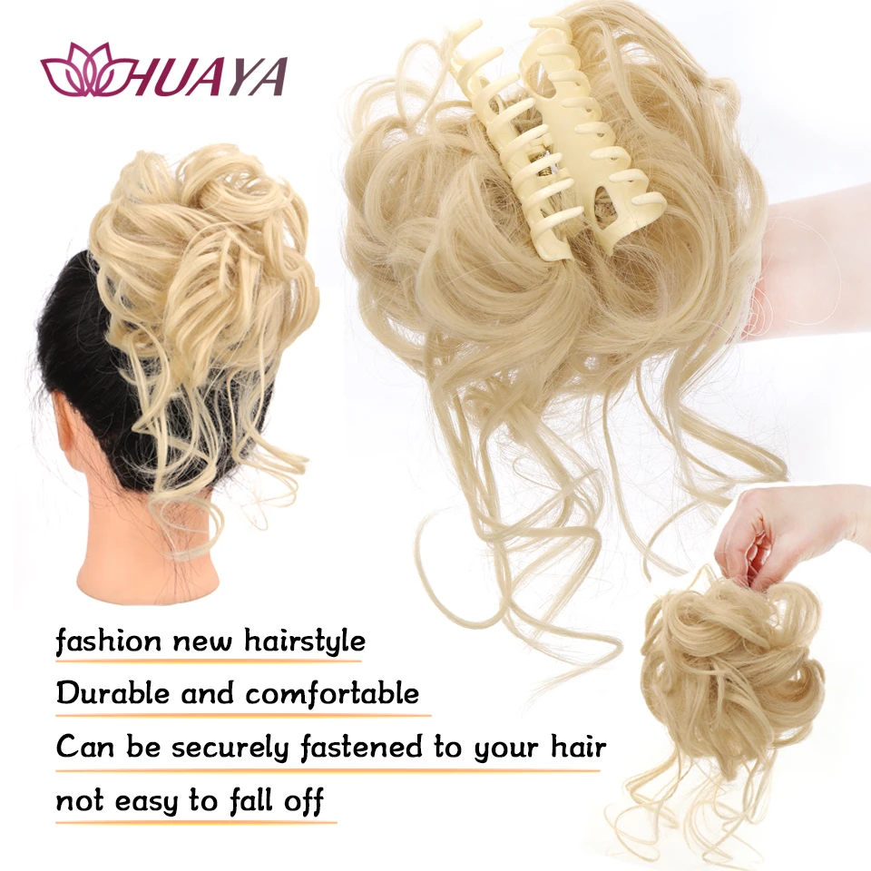 Huaya Synthetische Rommelig Krullend Claw Knot Chignon Hair Extensions Scrunchy Fake Valse Haar Met Staart Voor Vrouwen Haarstukken