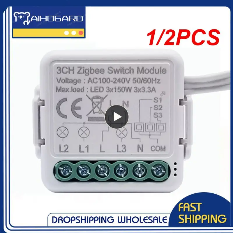

1/2PCS Tuya Smart ZigBee 3.0 Switch Module 10A Smart Home Breaker 1 2 3 4 Gang Supports 2 Way Control Works with Alexa