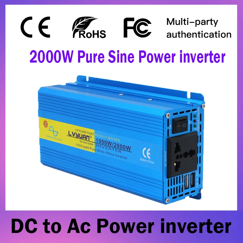 

Inverter 12v 220v Pure Sine Portable Power Bank Converter 2000W DC 12V To AC 220V Household Power Inverter Home Car Converter