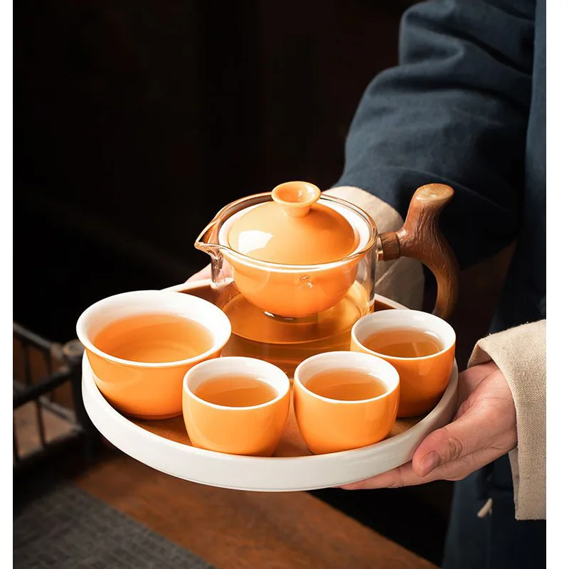Portable Kung Fu Tea Set Transparent Glass Tea Cup Thickened Filter Outdoor Portable Travel