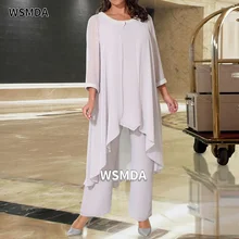 

3 Pieces Mother of The Bride Pant Suit Elegant Long Chiffon Dress with Jacket Long Sleeves Chiffon Pant Suit for Women