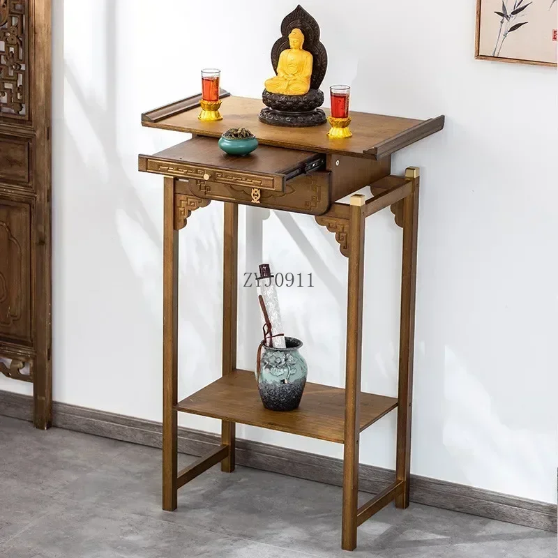 *Traditional Chinese Bamboo Side Table Natural Hall Coffee Desk Expandable Incense Buddha Table Elegant Living Room Furnishing
