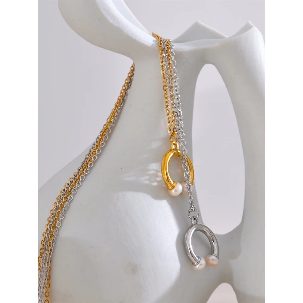 Yhpup Natural Pearl U Shape Pendant Necklace