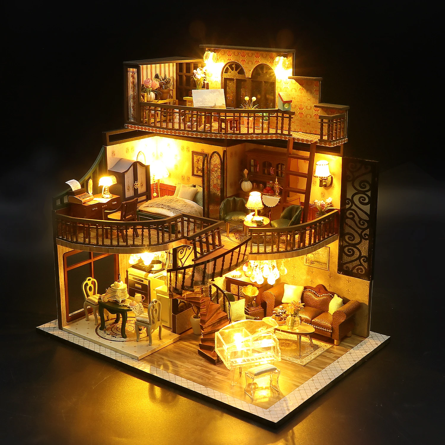 DIY Wooden Miniature Model Kit European Loft Casa Doll Houses 3D Puzzle Dollhouse With Furniture Lights for Friends Xmas Gifts 4