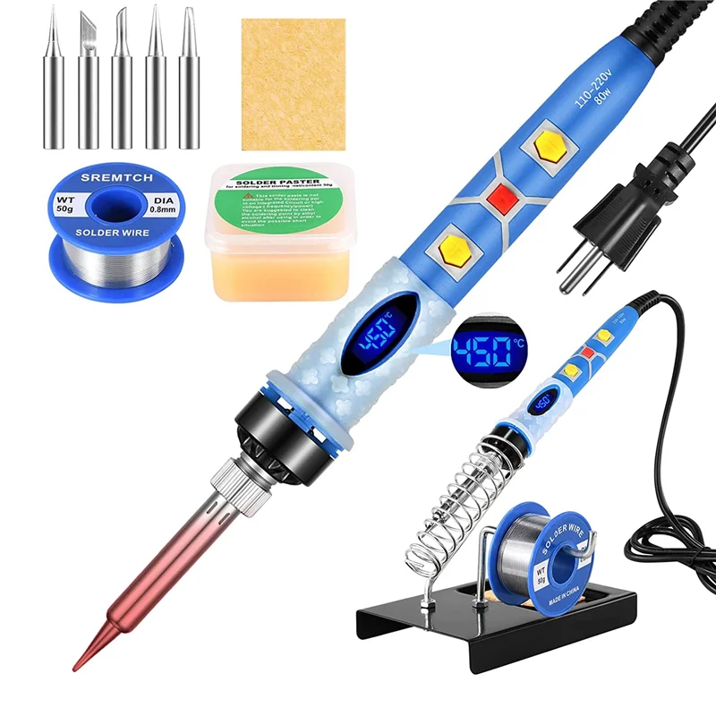 

Soldering Iron Kit 80W LCD Digital Soldering Iron 10-In-1 Soldering Tool with Flux Tip Soldering Wire Holder US Plug