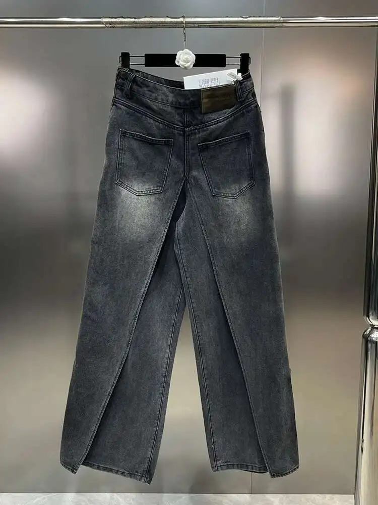 ★2025SS新作★BEENTRILL★WOMAN'S VINTAGE ICE DENIM PANTS DEAT Vintage Fashion Women's Spliced Fake Two-piece Jeans