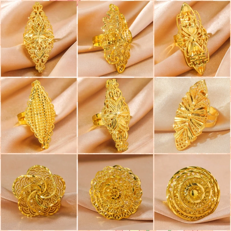 خاتم مجوهرات شخصي مجوف عيار 24 قيراط مطلي بالذهب من النحاس المفتوح، مناسب كهدية للنساء في الحفلات