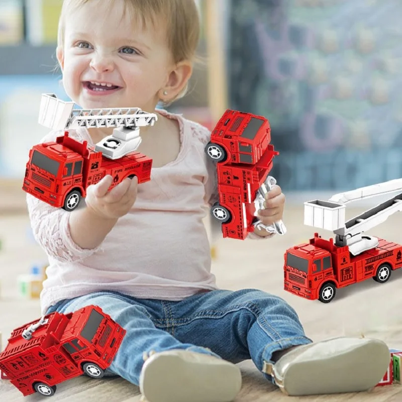 New Children 'S Mini Four Pull Back Car Ladder Fire Fighting Toy Car Model Four-Piece Set