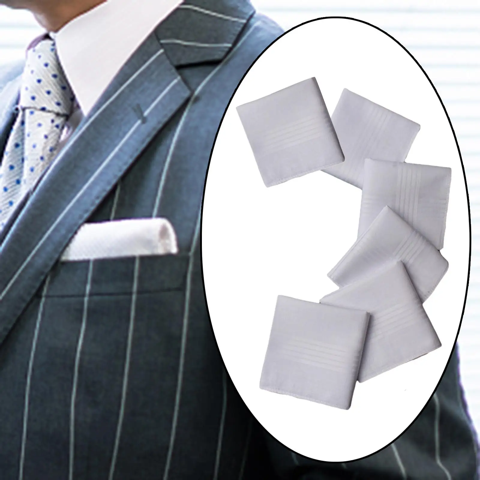 6x Pure White Handkerchiefs Set Solid Color Hankies Crafts Gift for Prom Gentlemen Suit Party Birthday