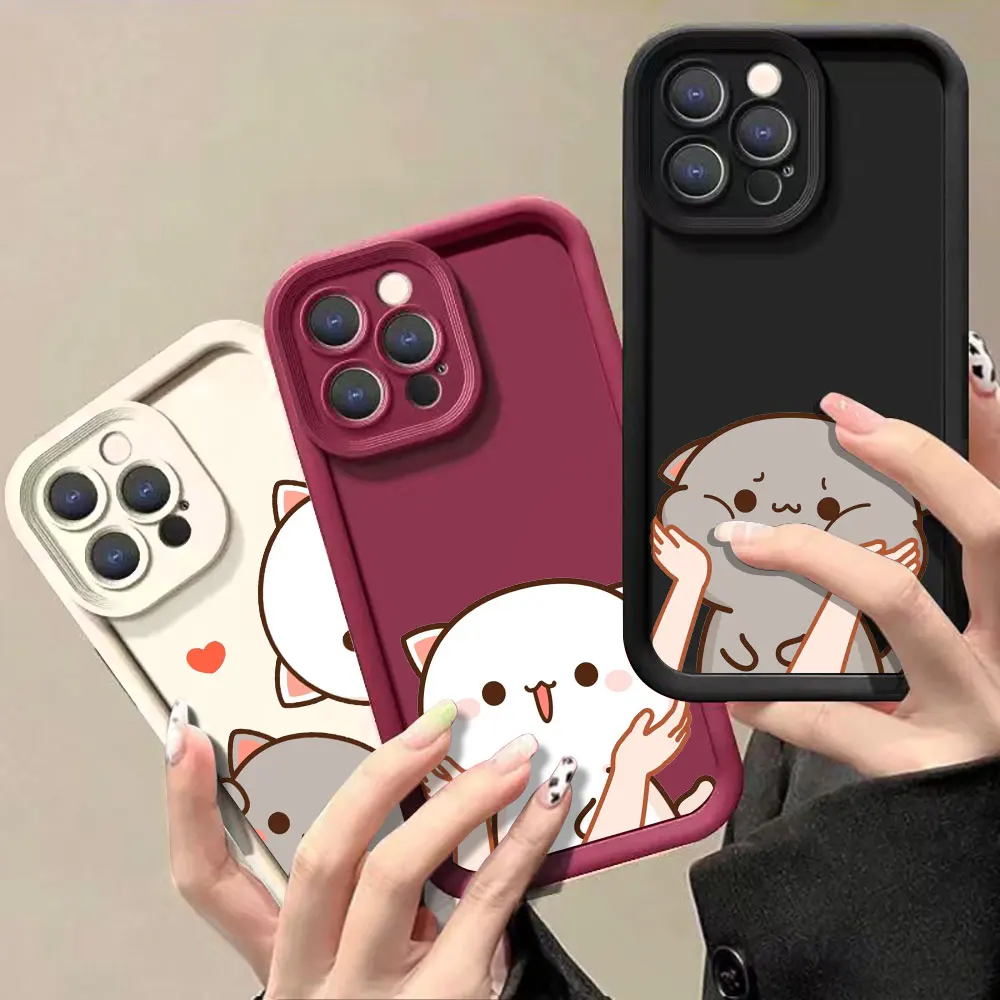 iPhone - mocchie Cartoon Peach Goma Mochi Cat Phone Case For iPhone 15 14 13