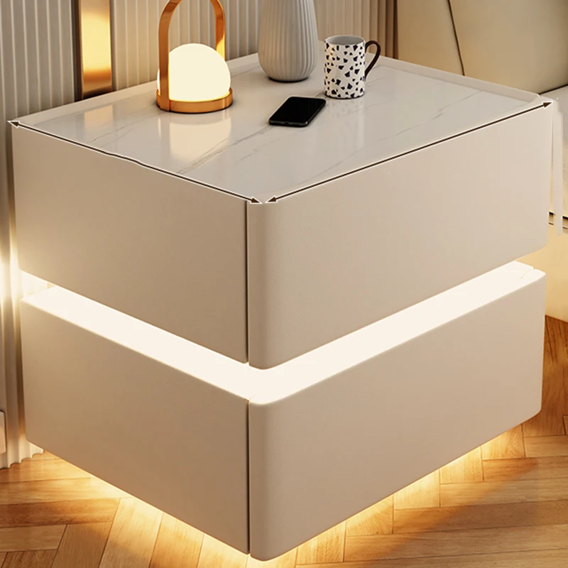 

Charging Bluetooth Speaker Nightstand Luxury Drawers White Wood Modular Bedside Table Space Saving Muebles Trendy Furniture