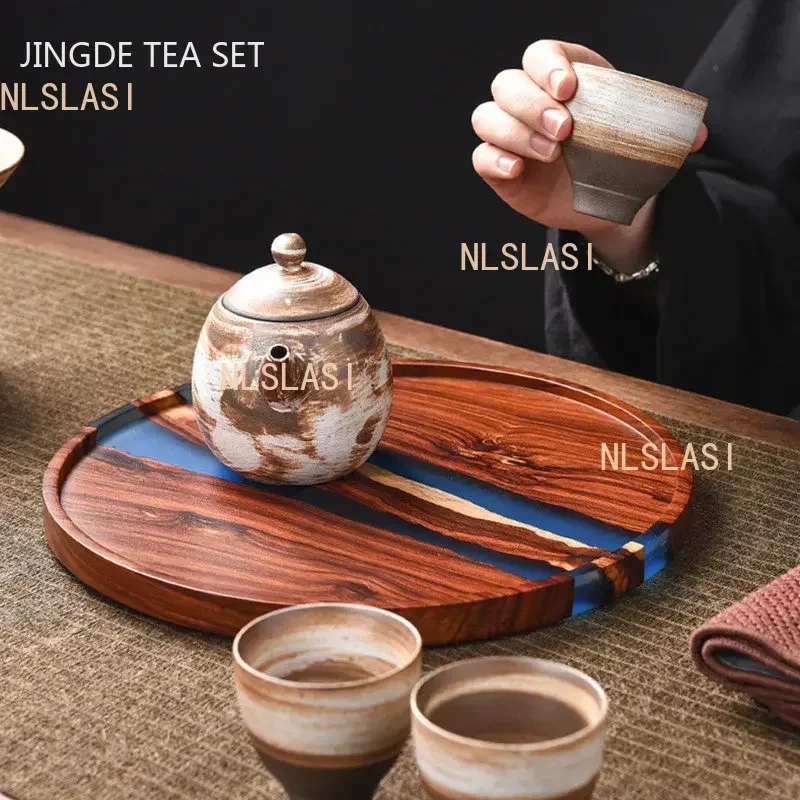 Light Luxury Solid Wood Tray Household Resin Tea Tray Decorative Teaware Storage Supplies Living Room Coffee Table Decoration