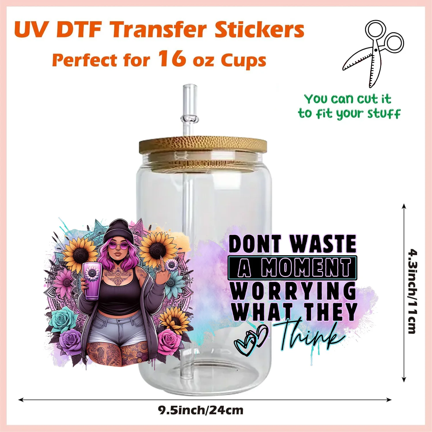 Fashion tattoo girl peel waterproof DIY Decals 3D transfers uvdtf crystal stickers 16oz uv dtf cup wraps for Libbey Glasses