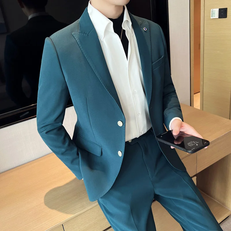 

(Jacket+Pants) 2023 Men's Spring High Quality Business Suits/Male Slim Fit Groom's Wedding Dress Male Blazers S-5XL