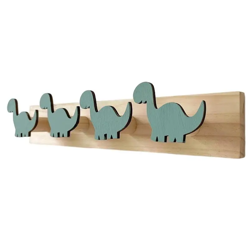 

Dinosaur Hooks For Kids Room Wooden Dinosaur Wall-Mount Coat Hooks Hat Rack Door Hanger 4 Cute Animal Hooks For Playroom Decor