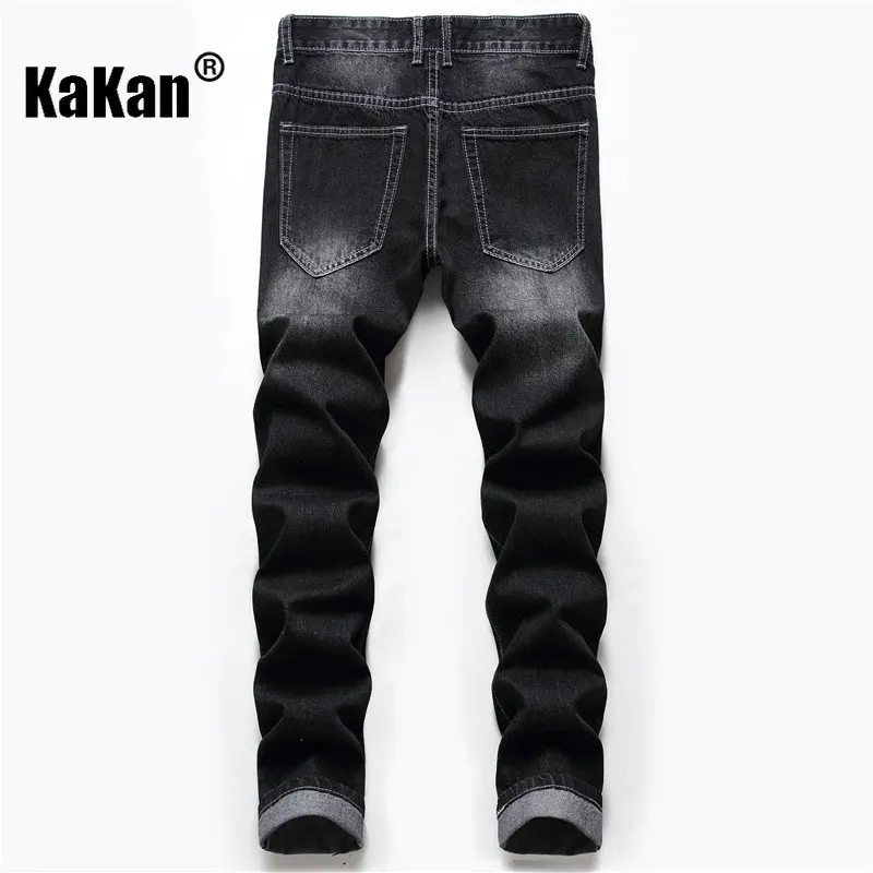 Kakan - New European and American Distressed Jeans for Men, Popular Black Hot Selling Straight Length Jeans for Youth K44-872