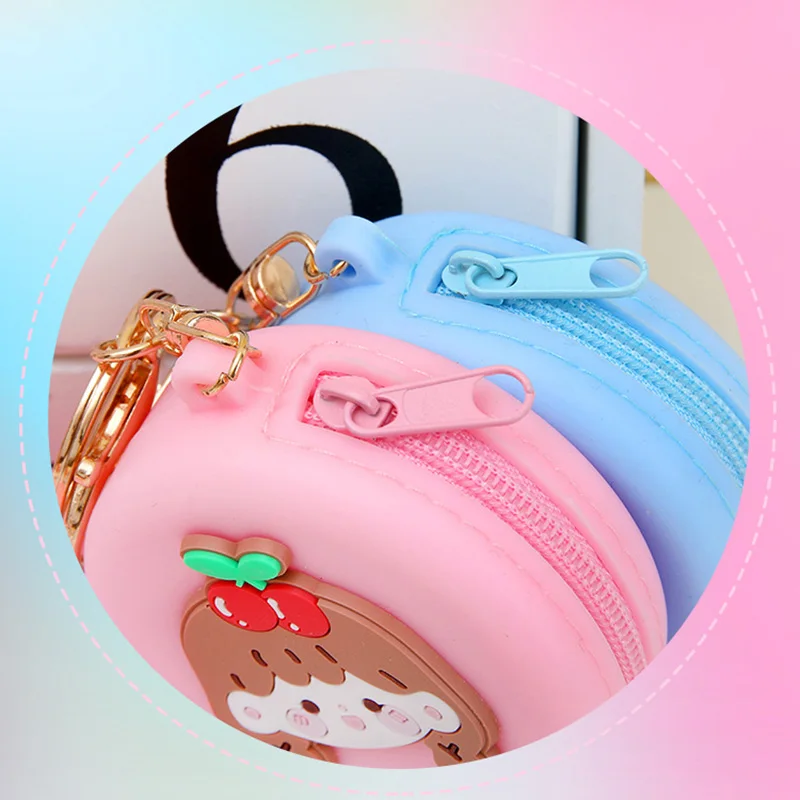 Women Silicone Coin Purse Cartoon Animal Round Shape Coin Wallet Headset Bag Purse Wallet Pouch Bag Kids Gift Keychain