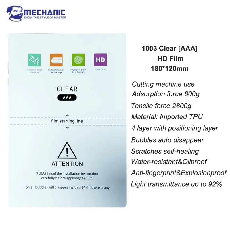MECHANIC 50pcs AAA HD Hydrogel Films for Mobile Phone Screen Protector Sheets for Hidrogel Movie Machine S760 S730 with Cut Code