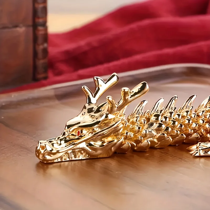 3D Alloy Golden Dragon Statue with Movable Limbs Home Desktop Decoration