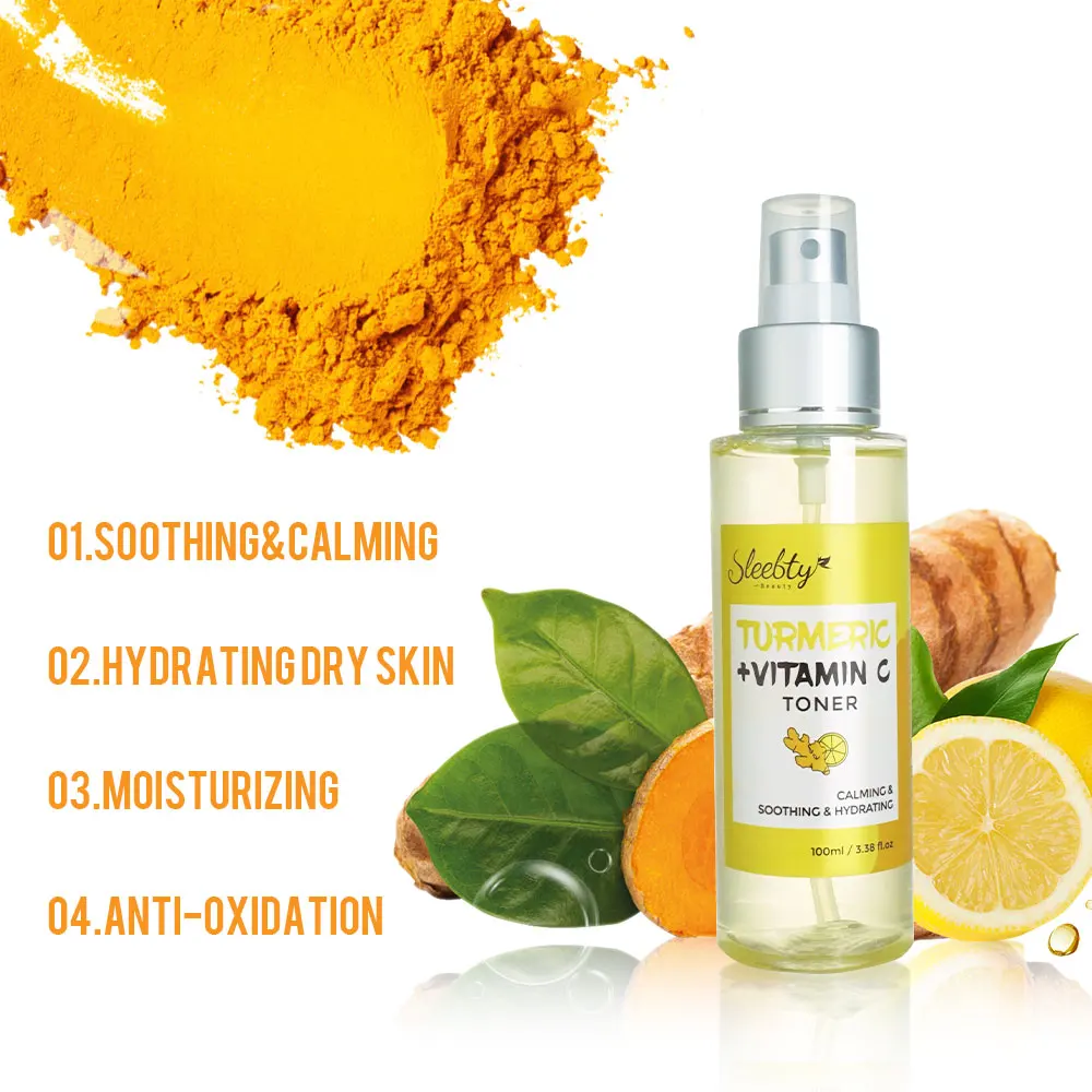 Sleebty Turmeric Vitamin C Toner Whitening Facial Toner Brightening Moisturizing Tumeric Face Mist Spray Shrink Pores Skin Care