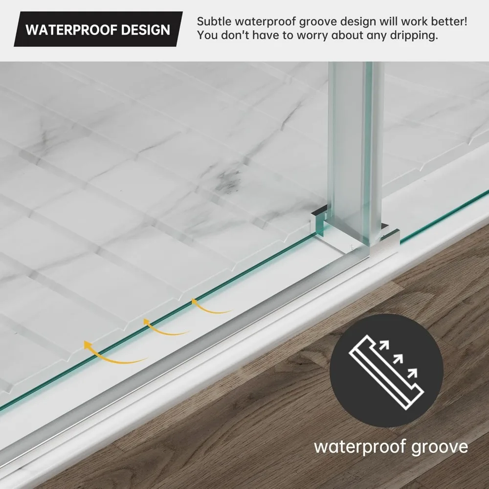 56-60 in W X 75 in H Frameless Sliding Shower Door with 5/16" 8mm Clear Tempered Glass, Silent Soft-Close Design, Brushed Nickel 5